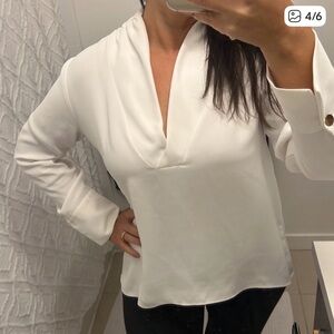 Women's Cream V-Neck Long Sleeve Blouse